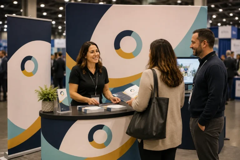Large format printing in Minneapolis featuring branded booth displays, banners, and event signage designed by Big Spirit Inc.