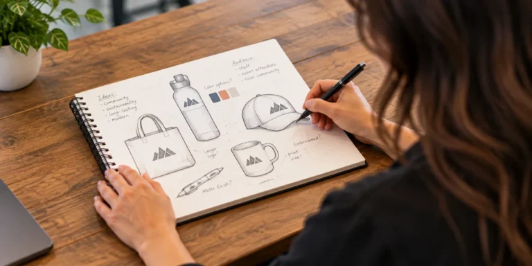 Custom promotional products in Minneapolis being prepared for a branded marketing project