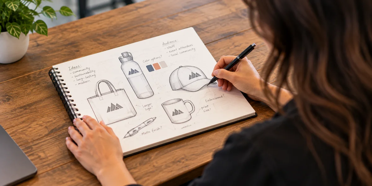 Custom promotional products in Minneapolis being prepared for a branded marketing project